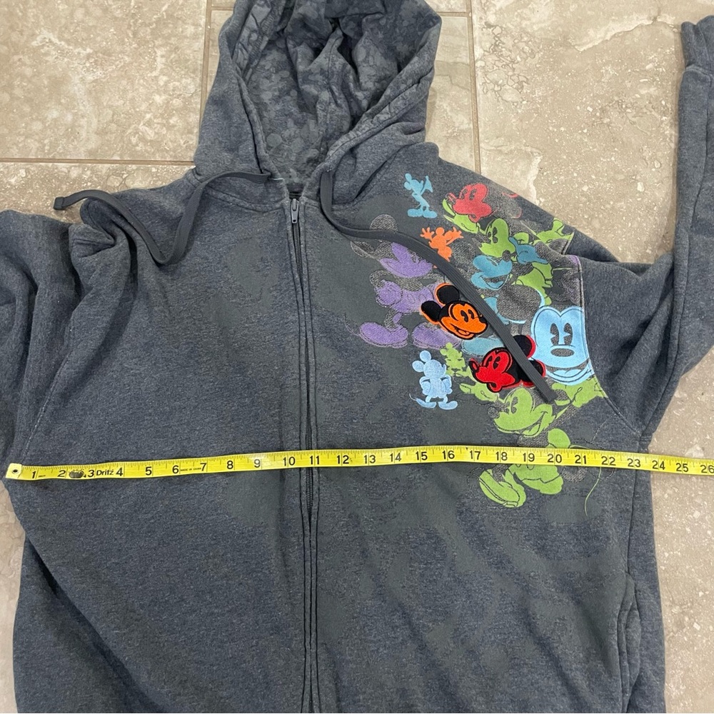 Disneyland Mickey Mouse Mens Hoodie Sweatshirt‎ Gray Embroidered Full Zip Large - Picture 10 of 12